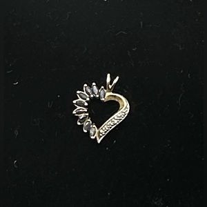 925 Pendant Gold Over Sterling Silver Heart Shaped Sapphire & Diamond Pendant